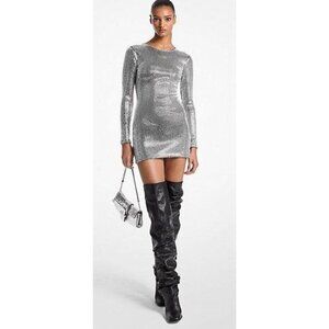 $1295 Michael Kors Crystal Embellished Scuba Long Sleeve Mini Dress NWT
